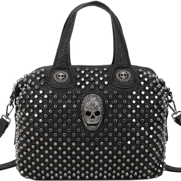 Women Faux Leather Skull Crossbody Bag Shoulder Handbag Purse with Top Handle - Picture 7 of 7